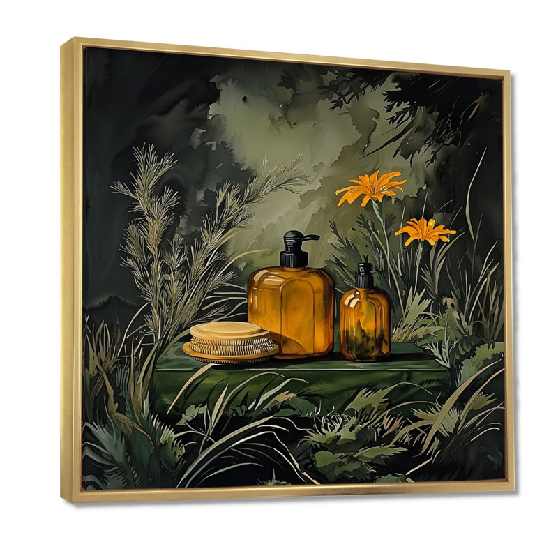 Articles de toilette orange dans la salle de bain Provence II, H 36 po x l 36 po, Doré