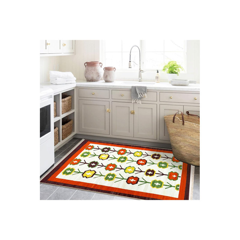 Tapis décoratif délavé à motifs floraux colorés délavés, Sous-tapis rectangulaire 2 pi 4 po x 3 pi 11 po