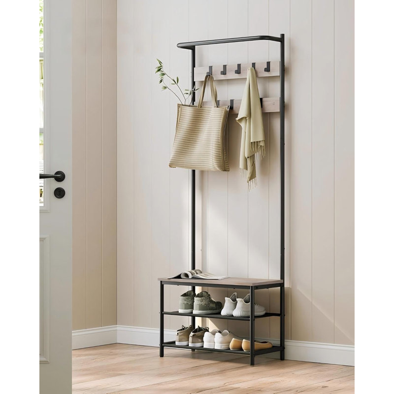 Abry Hall Tree 64cm Wide with Bench and Shoe Storage, Greige/Black
