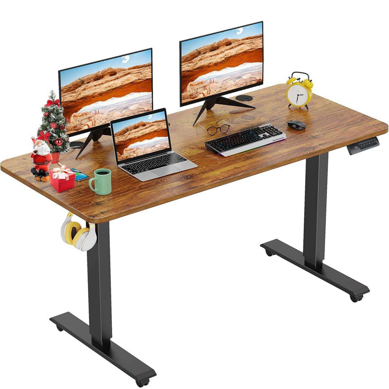 Hubing Electric Height Adjustable Standing Desk With 4 Lockable Casters, 2 Hooks, Big Mouse Pad, 45" H x 48" W x 24" D