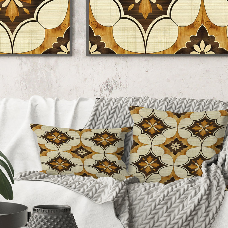 Coussin brun à motif quadrilobe III - Mid-Century