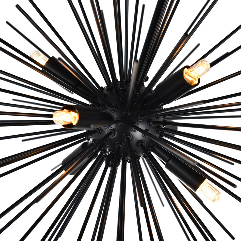 9 Light Starburst Chandelier – 30” Diameter, Black Finish – Modern Ceiling Light for Dining Room, Living Room, Bedroom, Black