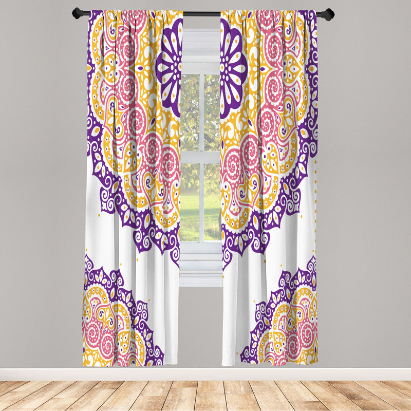 Orange Purple Mandala Print Microfiber Curtain Panels
