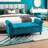 Teal Bedroom Bench With Hinges And Rolled Arms - Storage By , 50". Upholstered End Of Bed Bench. Soft Velvet, Button , Arms, Wood Legs. Holds Blankets & Pillows. 22.5" H X 49.5" W 19" D. 264 Lbs