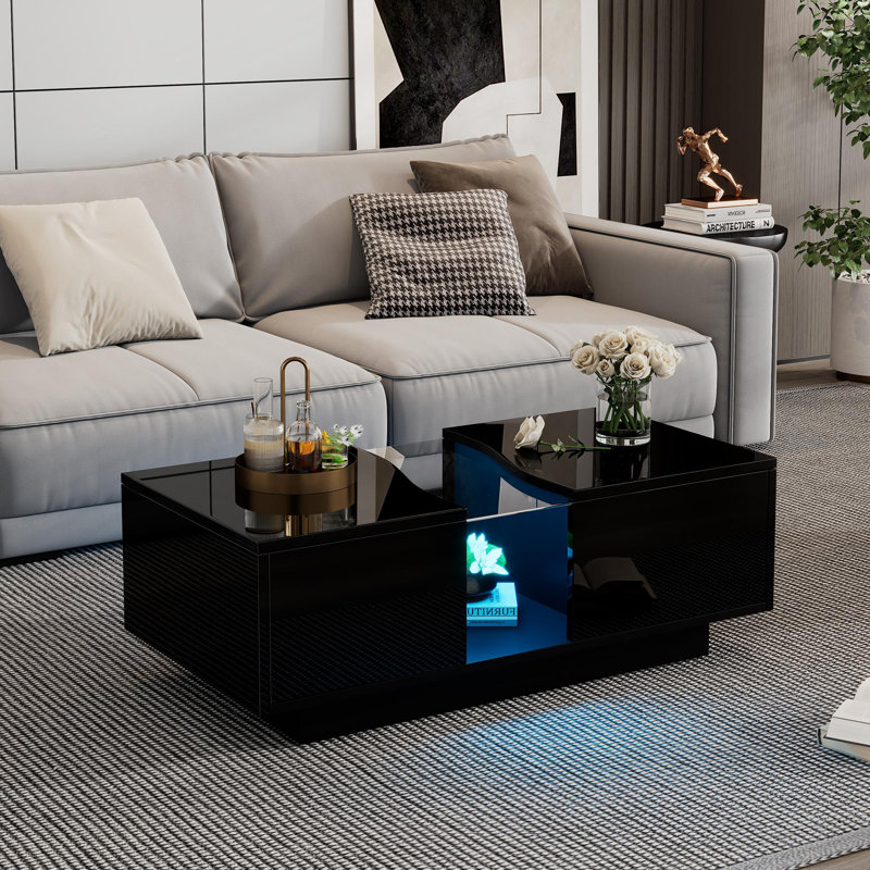 Block Coffee Table with Storage, Black