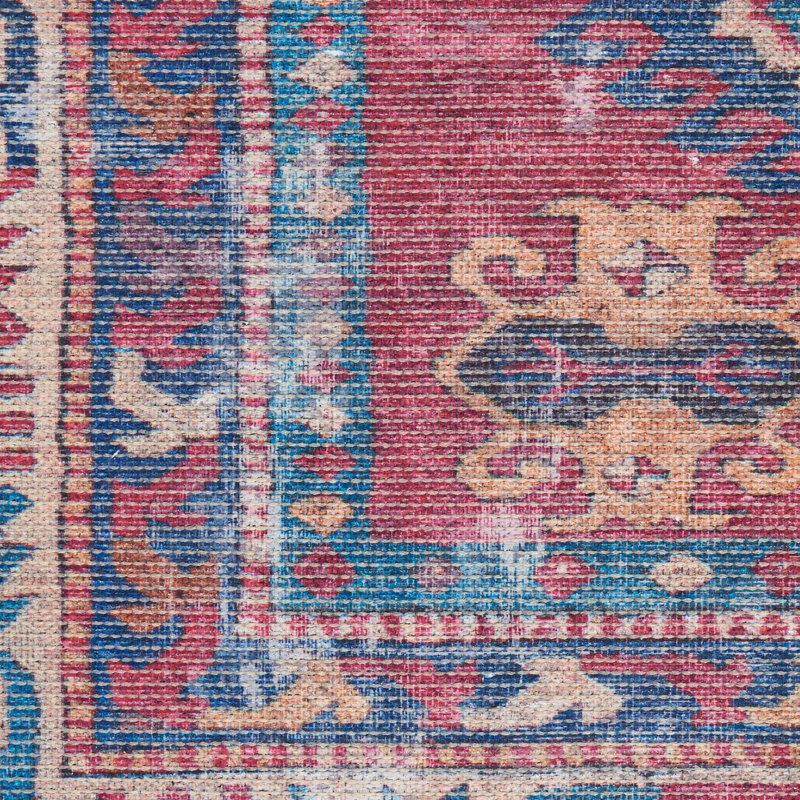 Vintage-Inspired Muted Red Medallion 4' x 6' Washable Rug