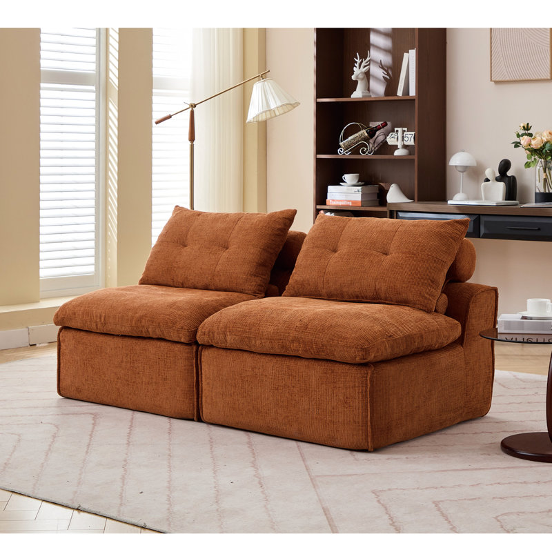 Orange Modular , 2 Seats, No , Chenille Textile, Diy Configurable Options, With Lumbar And Neck Pillows 2 Orange, Armrestless, Upholstery, Versatile, &