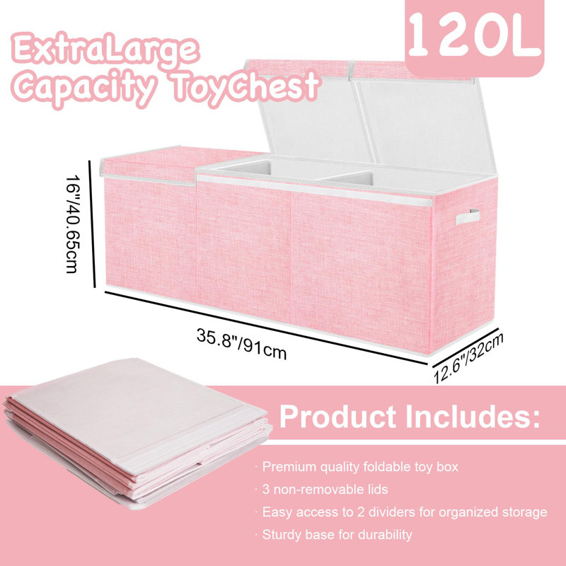 Xl Toy Box With Lid Collapsible Pink Storage Organizer