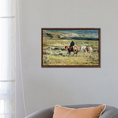 Headed To Mend Fence by Rhonda Thompson - Floater Frame Print on Canvas