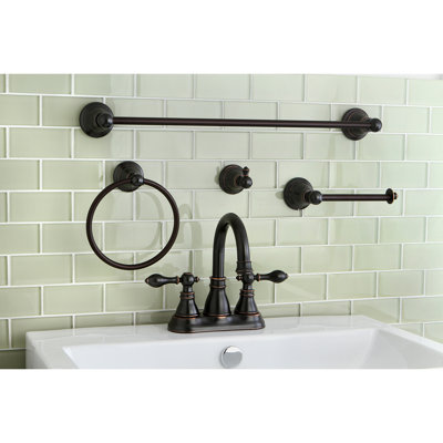 Robinet de salle de bain central à 2 poignées 2 trous à fixation sur le comptoir avec accessoires 4 pièces Kingston Brass