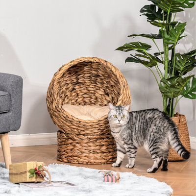 Lit surélevé pour chat avec coussin douillet et confortable, pour chats d'intérieur, H 23,5 po, brun