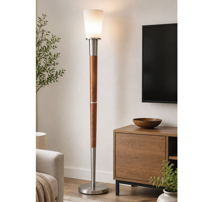 Lampe sur pied 73 po Vanover, Nickel brossé / noyer