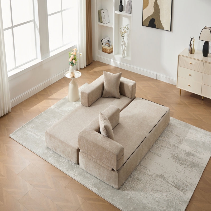 Convertible Sleeper Sofa, Foldable Floor Couch No Assembly, Khaki