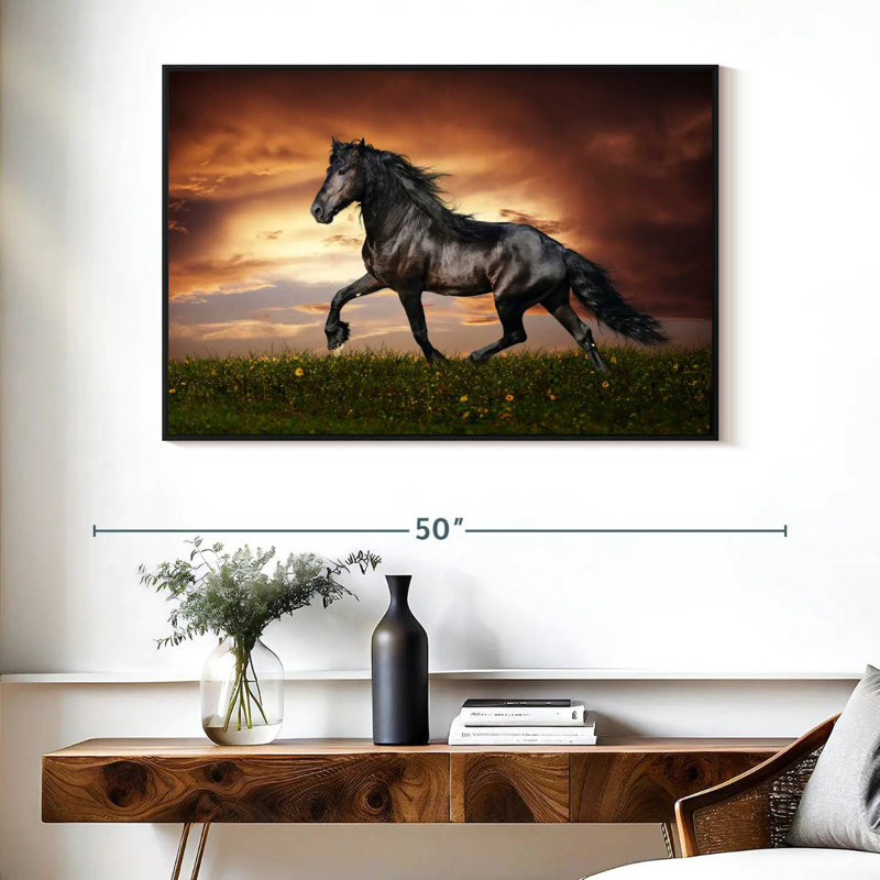 Cheval baroque, Cadre flottant noir, 40 po x 27 po