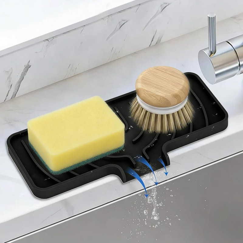 Organisateur de comptoir antidérapant pour évier en silicone avec brosse à savon et cuisine
