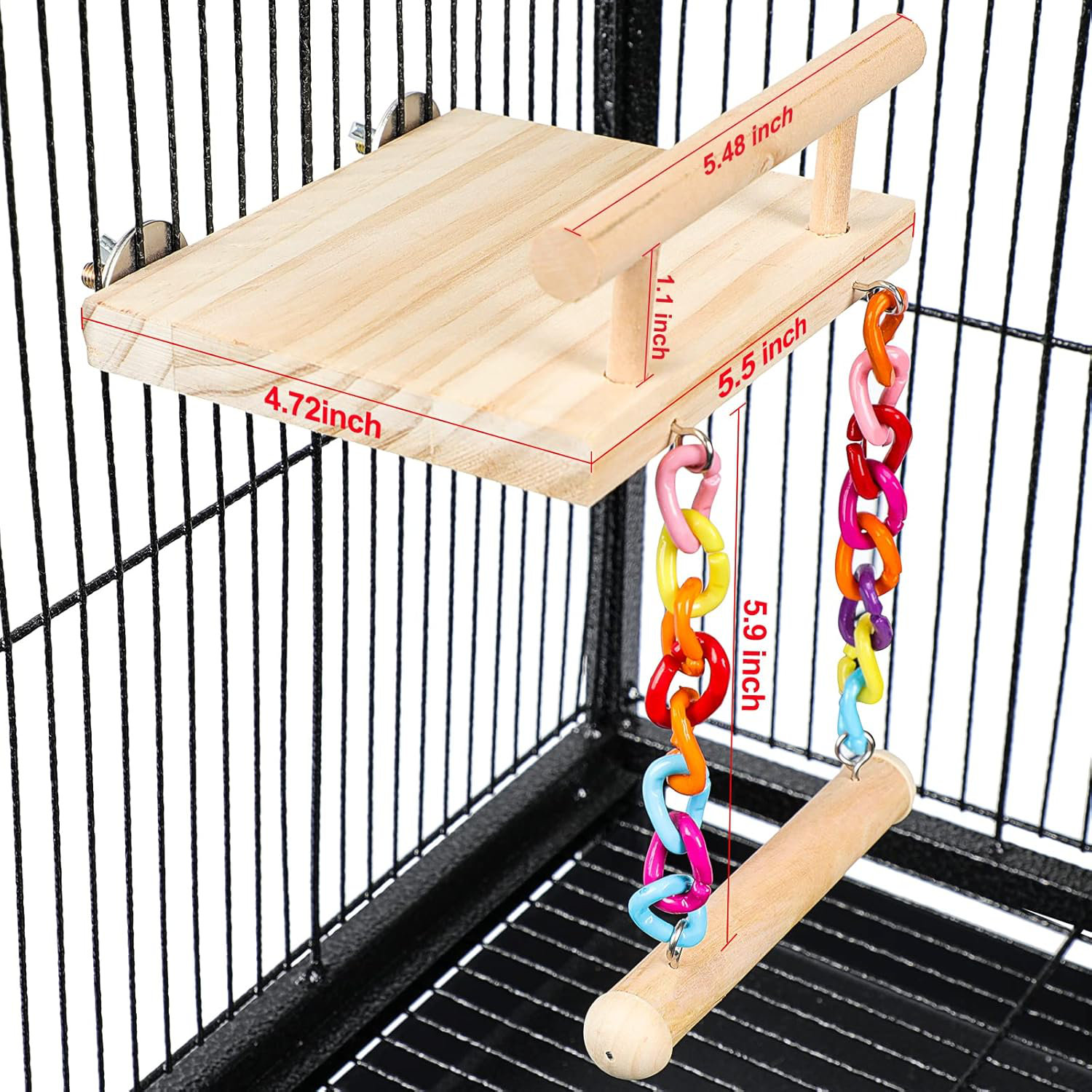 Image showcasing VIKICHER Bird Perches Cage Toys Parrot Wooden Platform Play Gyms ...