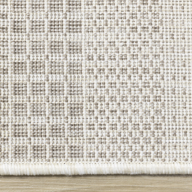 Ruien Collection Grey Cream Flatweave Indoor/Outdoor Weather Resistant Area Rug, Rectangle 5'3" x 7'7"