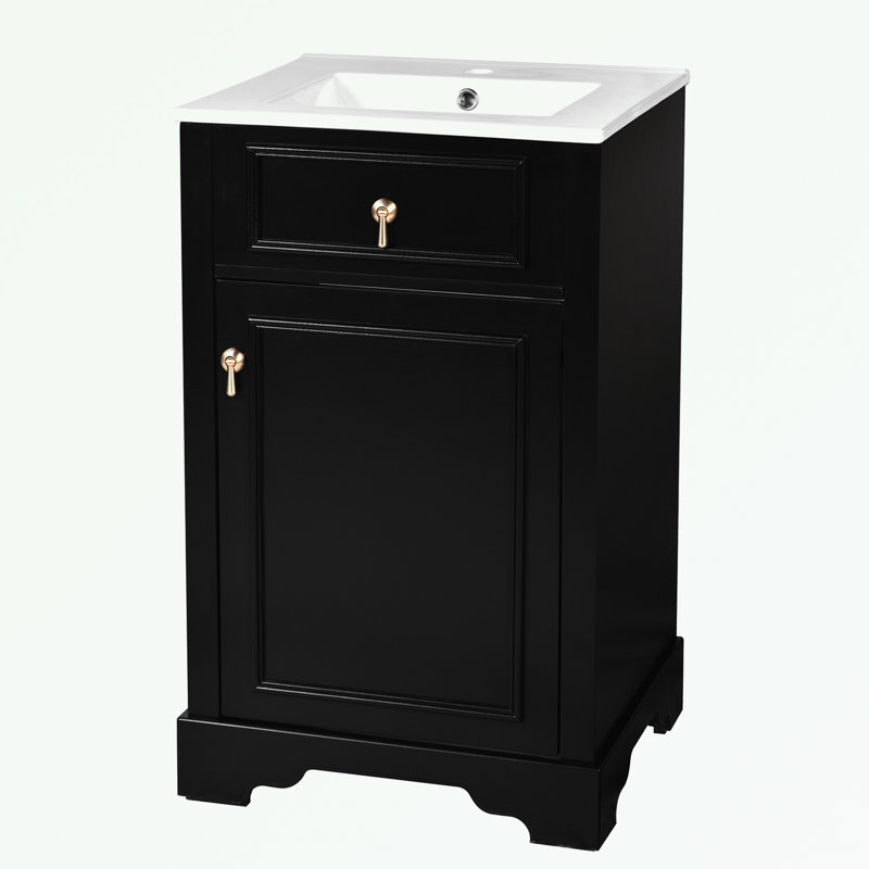 Bathroom Vanity with Ceramic Sink, Adjustable Shelf and Door-Mounted Storage Rack, Black