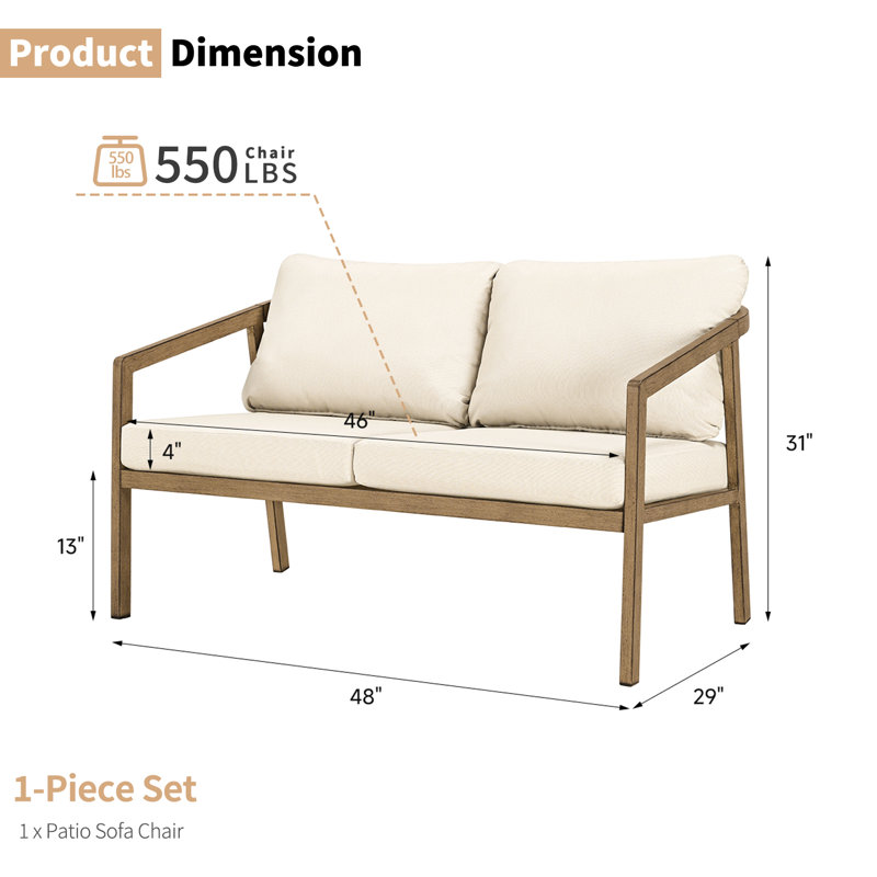 Causeuse d'extérieur en teck avec coussins, Beige, Teck