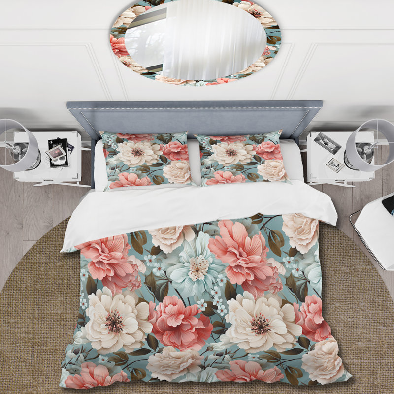 Boho Victorian Romance Victorian Pattern XV Floral Duvet Cover, King Duvet Cover + 2 King Shams