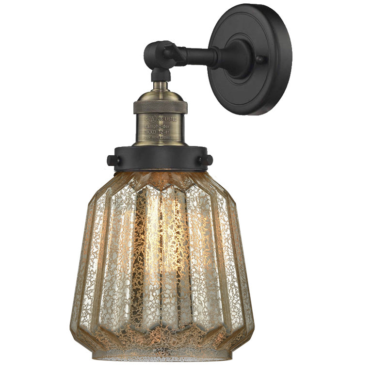 Vinson Dimmable Bath Sconce, 6 Watt Vinage LED Bulb, Mercury Plated, Black Antique Brass
