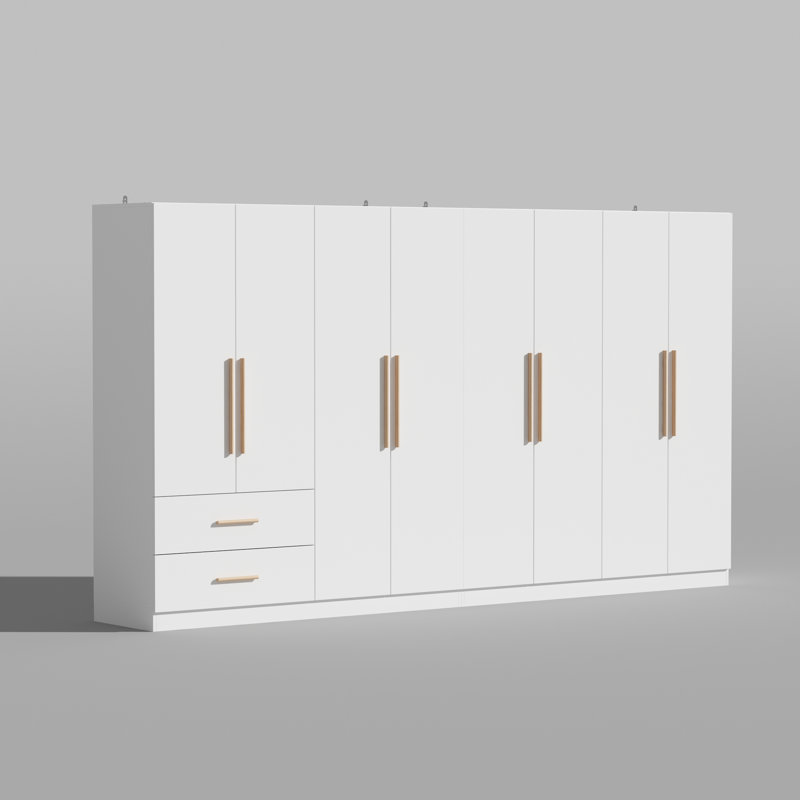 Élégante garde-robe à 8 portes avec un design moderne, un grand espace de rangement et des caractéristiques de sécurité anti-basculement pour une organisation élégante