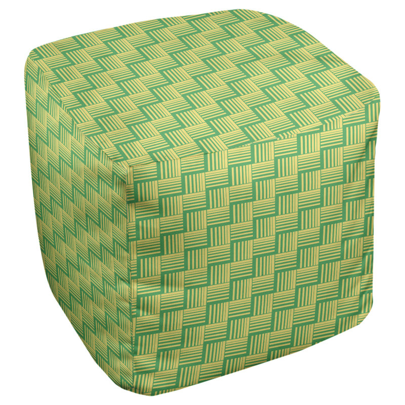 Repose-pieds cubique à rayures classic basketweave, Vert / Jaune