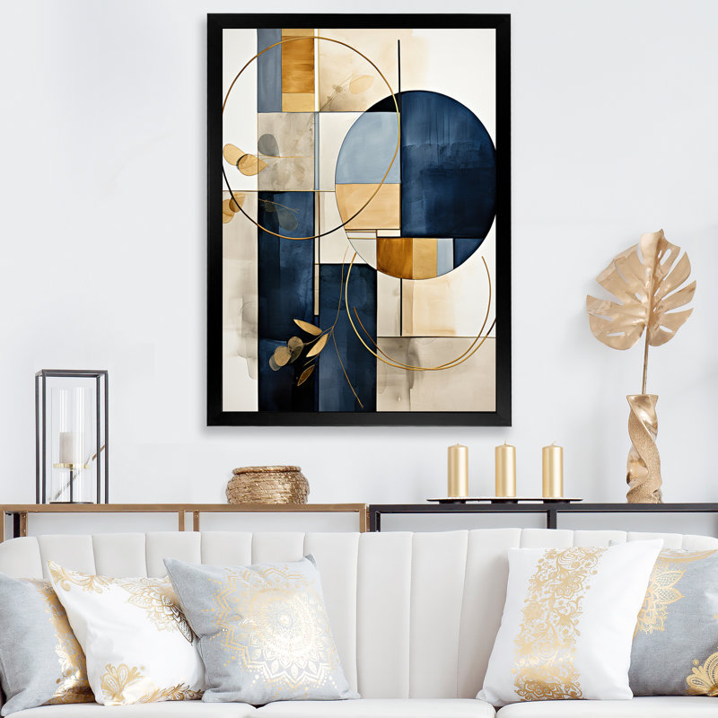 Impression sur toile géométrique moderne organique simple bleu marine I, H 32 po x l 16 po x P 1 po, Cadre simple noir