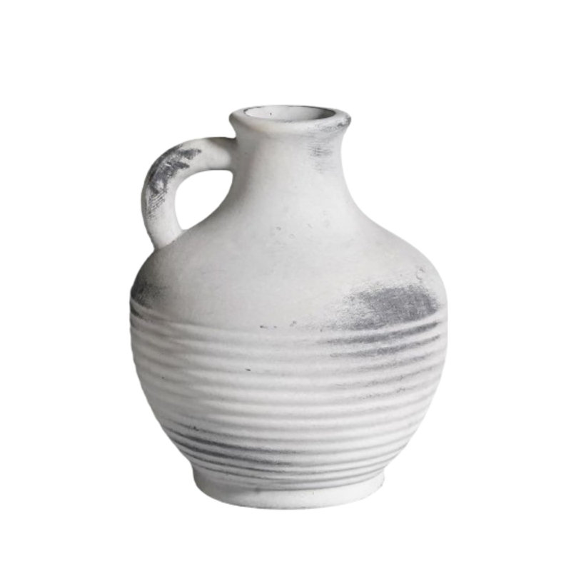Rustic Farmhouse Ceramic Vase with Handle, 6-Inch