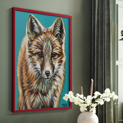 Teal Fox Framed Print - Solid Wood
