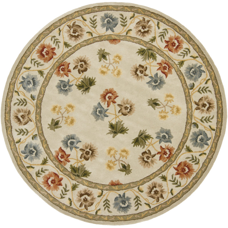 Helmetta Authentic Hand-Tufted Handmade Cream Oriental Wool Area Rug, Round 7'9"