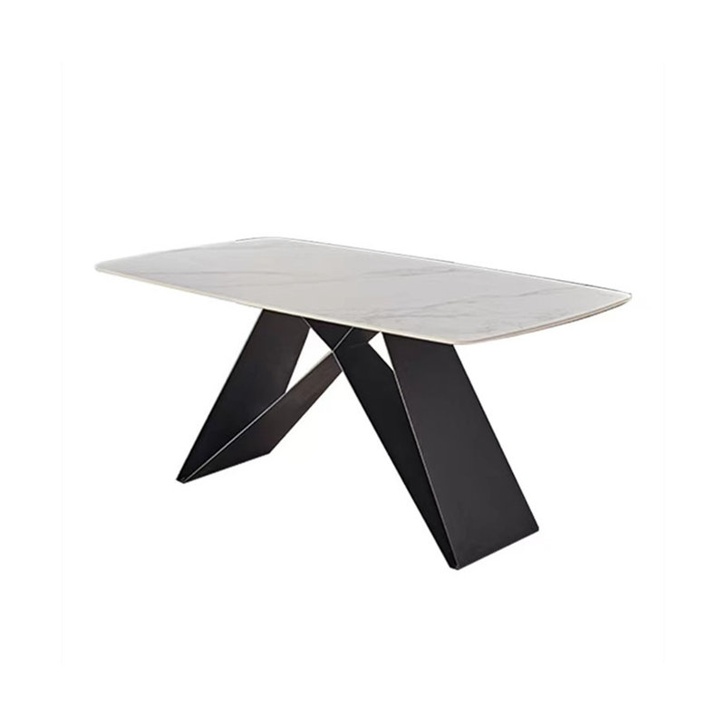 Simple Rectangular White Rock Slab Dining Table, 29.5" H x 55.1" L x 31.5" W