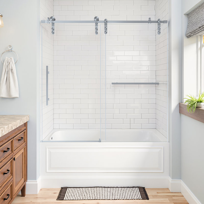 56-60in W x 66in H Single Sliding Shower Door 5/16"(8mm) Tempered Glass for Bathtub, Silver