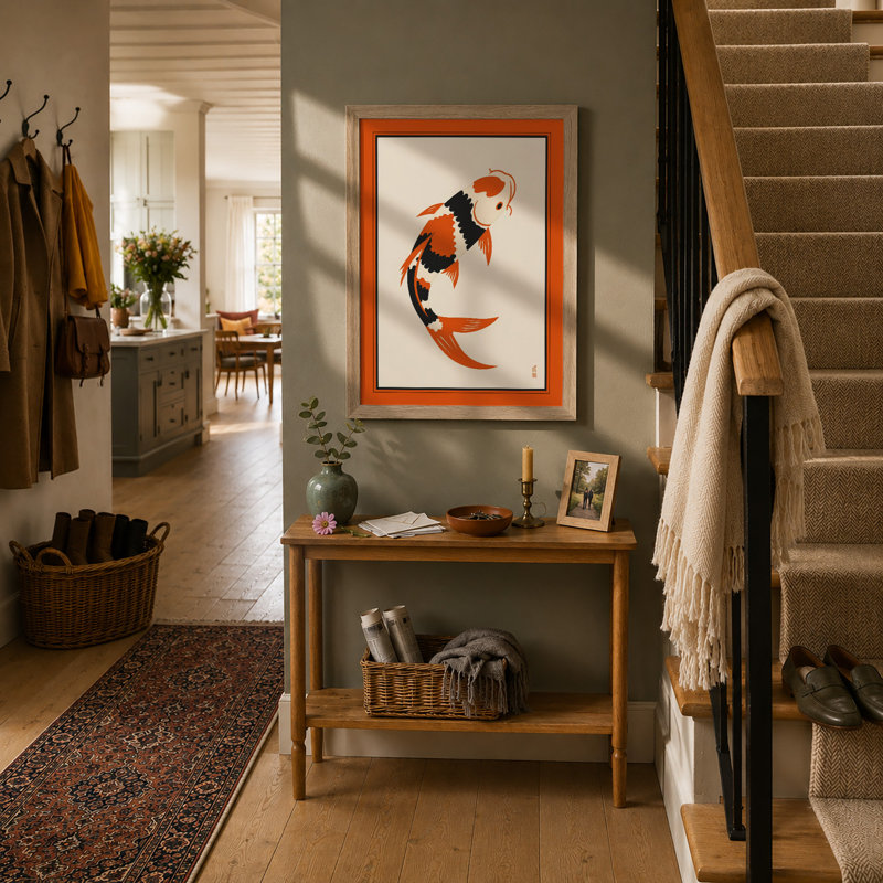 Koi in Motion Japandi - Framed Print, Oak, A4 - 29.7 x 21.0 cm