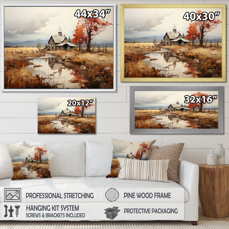 «Peaceful Barnyard Landscape» sur toile, H 24 po x l 32 po x P 1 po, Toile tendue