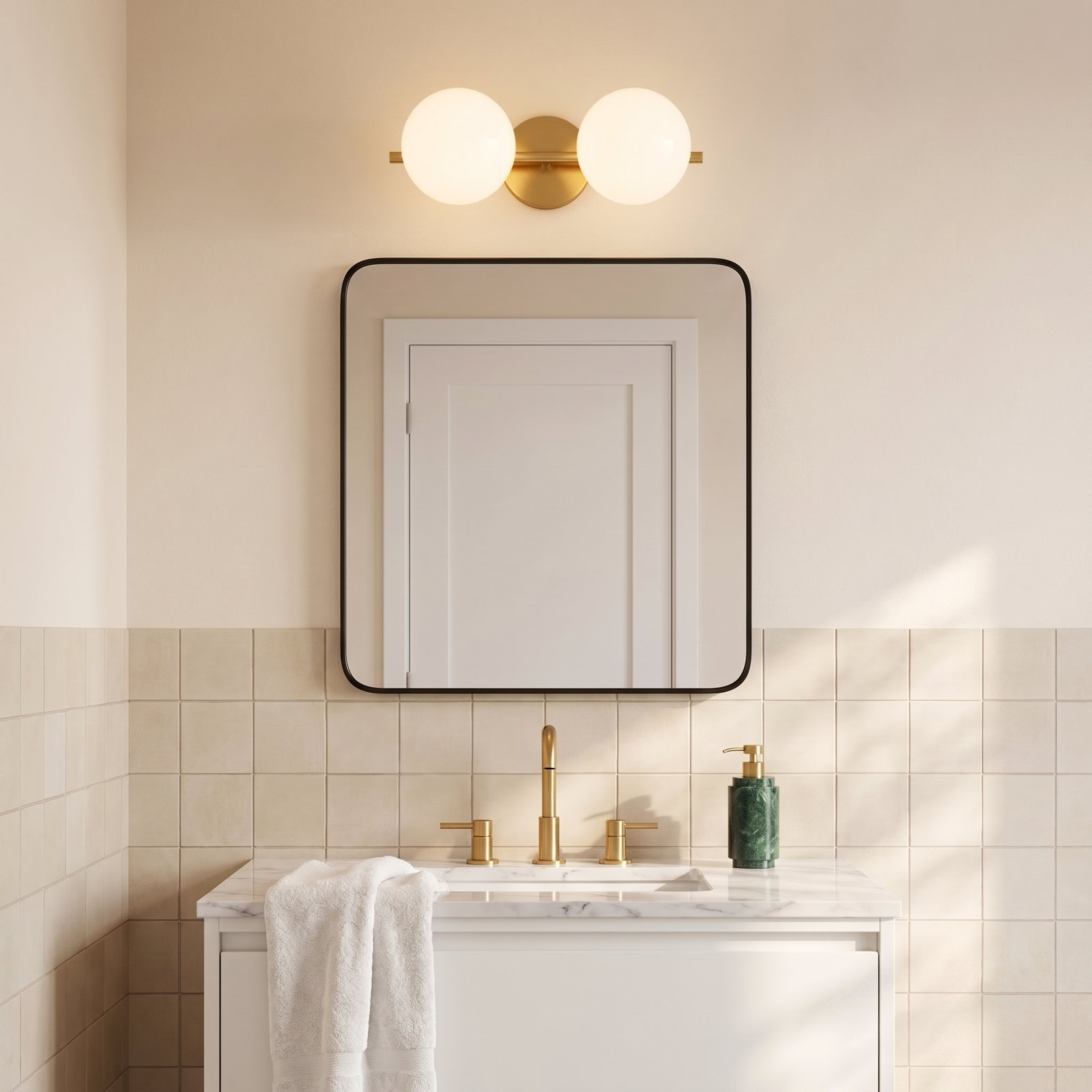 Vibi 2 Light Frosted Dimmable Vanity Light, Burnished Brass