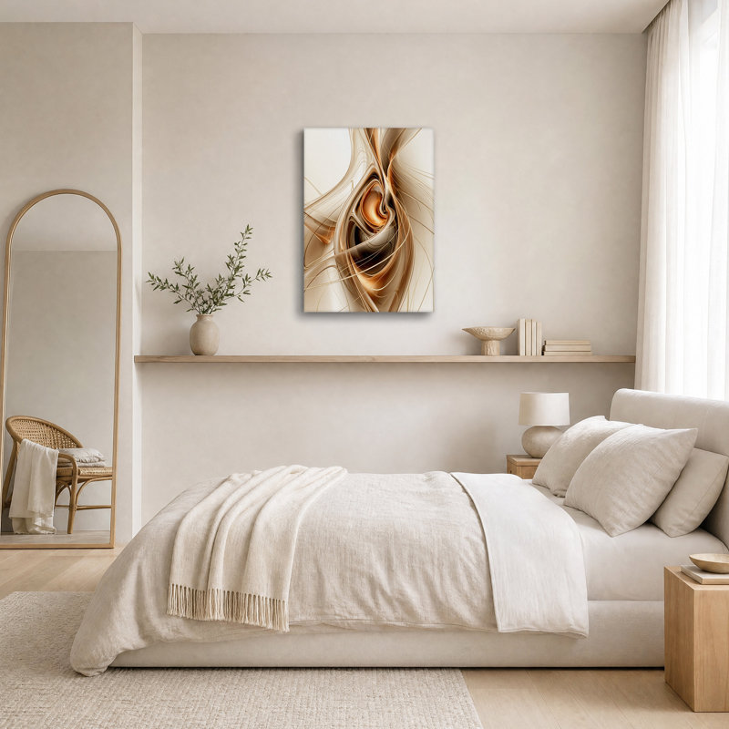 Rubans de bronze métallisé sur toile beige, tableau mural, H 30 po x l 20 po