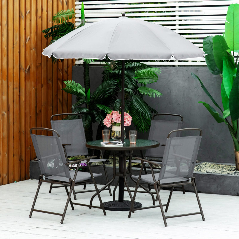 Ensemble repas de patio pour 4 personnes avec parasol Outsunny