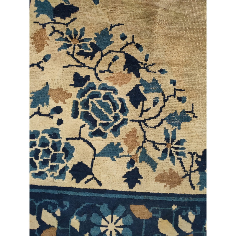 1920s Knotted Antique Room Size Ivory Chinese - Peking Rectangle Wool Rug