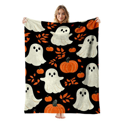 JYK Halloween Flannel Fleece Throw Blanket, Lightweight, Breathable, Soft Cozy Warm Plush Microfiber, 40"x50",  Spooky Pumpkin Ghost