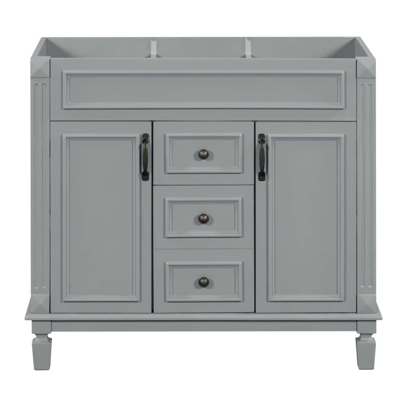 Base de meuble-lavabo moderne avec 2 portes à fermeture douce et 2 tiroirs (PAS D'ÉVIER DE BASSIN), Gris