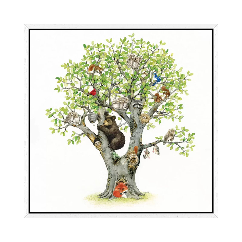Animal Tree 1 Piece Painting on Canvas, 66.04cm H x 66.04cm W x 3.81cm D, White Framed