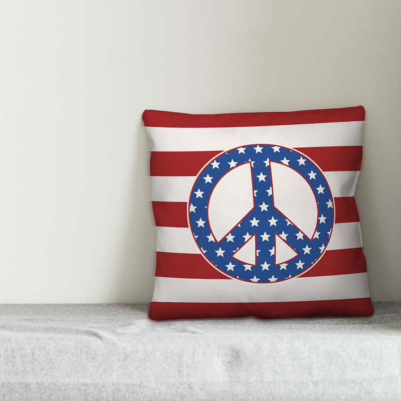  Coussin décoratif intérieur / extérieur Peace Sign Stars and Stripes, 16 po x 1 po, polyester
