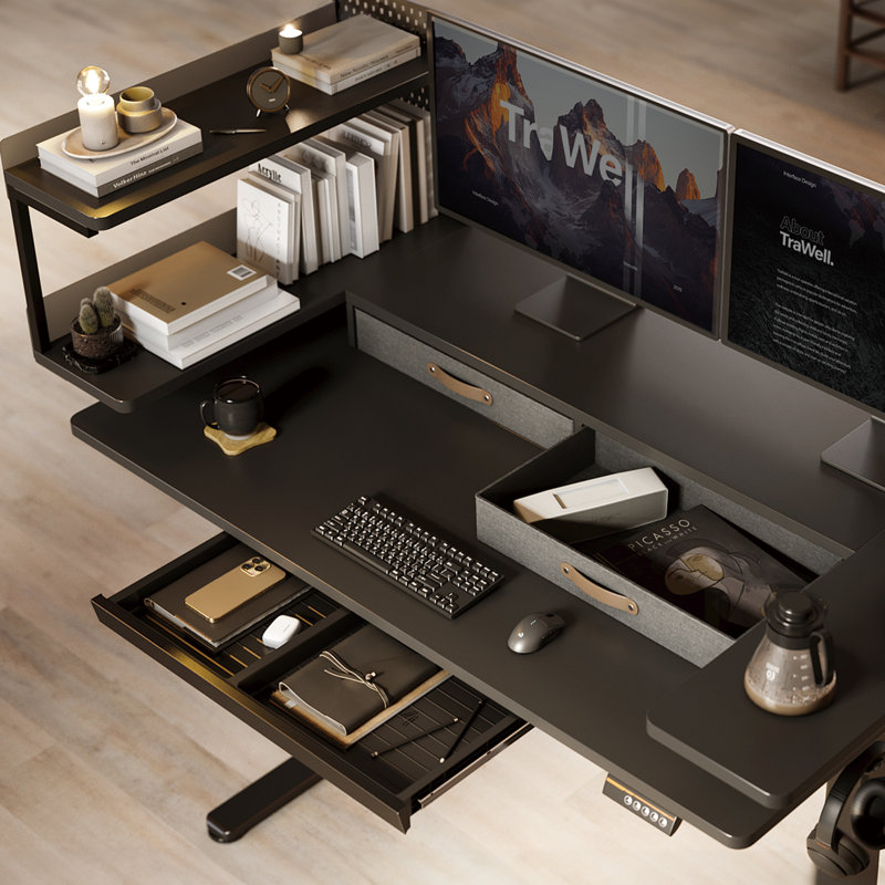 Meison 50.39'' W Height Adjustable Rectangle Standing Desk, Black