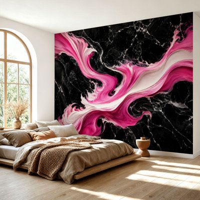 Wall Mural Peel and Stick Wallpaper Abstract luxury marble Modern painting Black pink colors 3d Self-Adhesive Removable Contact Paper Wall Decor for Living Room Bedroom 69"H x 96"W