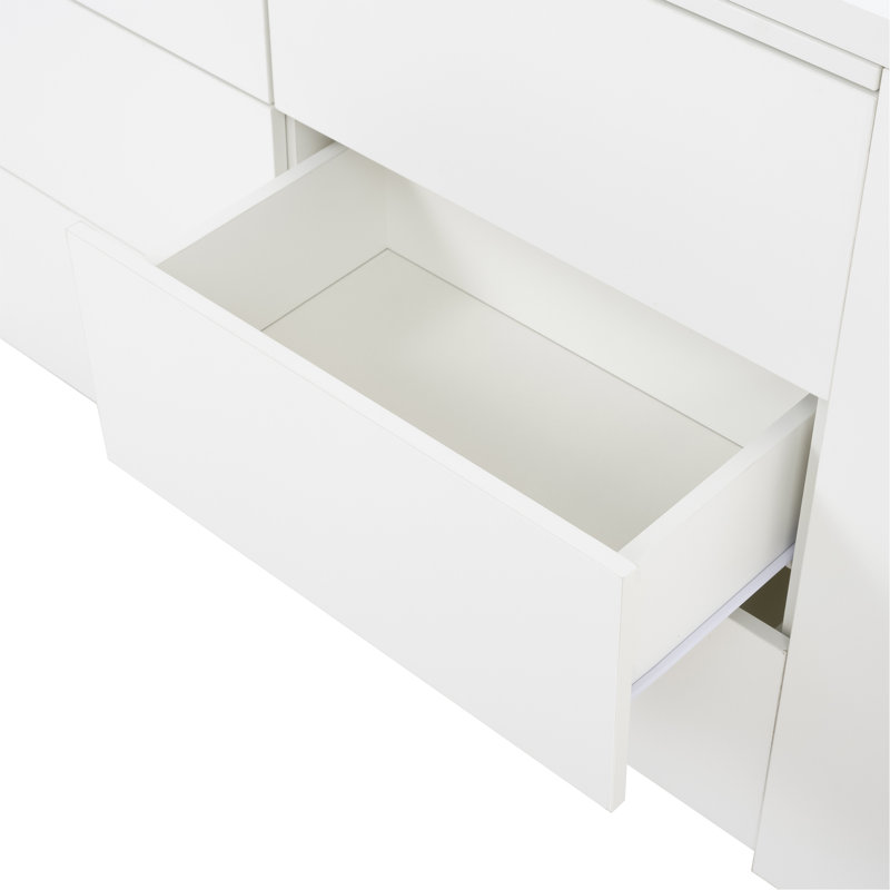 Six tiroirs, bureau amovible, trois compartiments de rangement, table multifonctionnelle blanche à six pompes