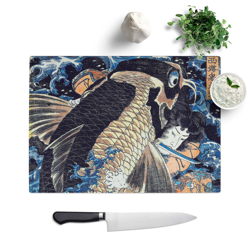 Glass Fighting A Giant Carp by Utagawa Kuniyoshi Chopping Board, 39 cm W x 28.5 cm L