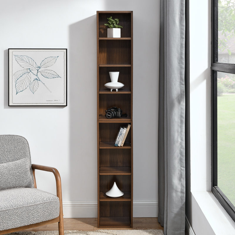 8-Tier Media Tower Rack, CD DVD Slim Storage Cabinet With Adjustable Shelves, Tall Narrow Bookcase Display Bookshelf For Home Office,Multi-Functional Double-Decker Bookcase