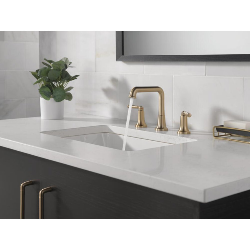 Robinet de salle de bain espacé à 3 trous et 2 poignées avec ensemble de drain SAYLOR, Bronze champagne