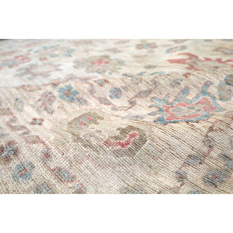 Hand Knotted Wool Area Rug in Cream